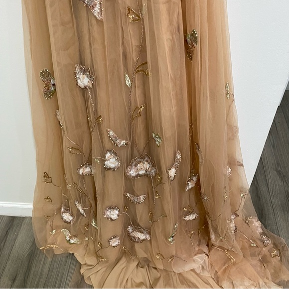 NWOT Anthropologie BHLDN Cordelia Embroidery Beige Pink Maxi Dress Gown Sz 4 - Picture 5 of 13